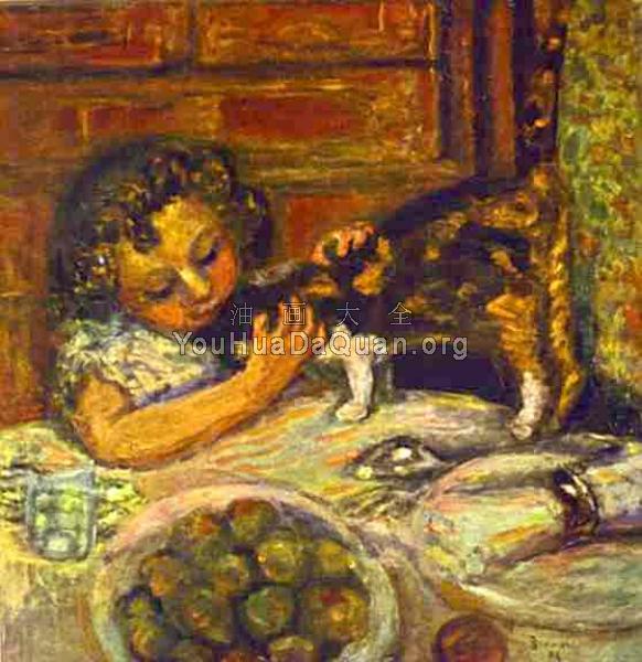 Little Girl with a Cat - 皮耶·勃纳尔